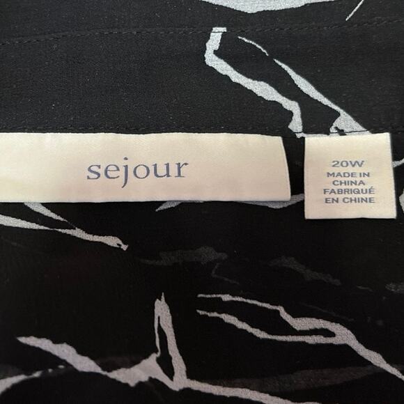 Sejour Black White Chiffon Long Sleeve Sheer Collar Button Down Shirt Top 20W - Picture 4 of 5